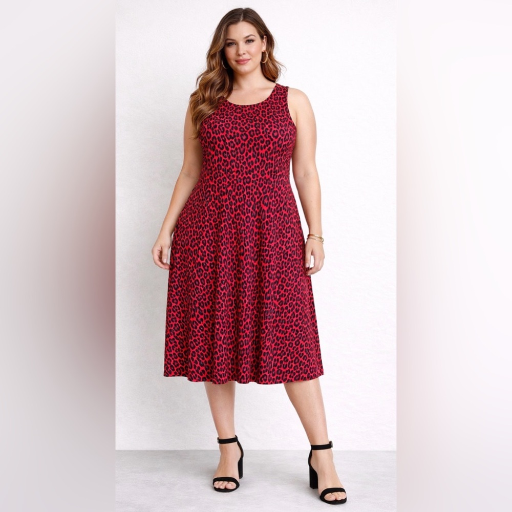 Tommy Bahama Red Leopard Print Sleeveless Dress | Size XL